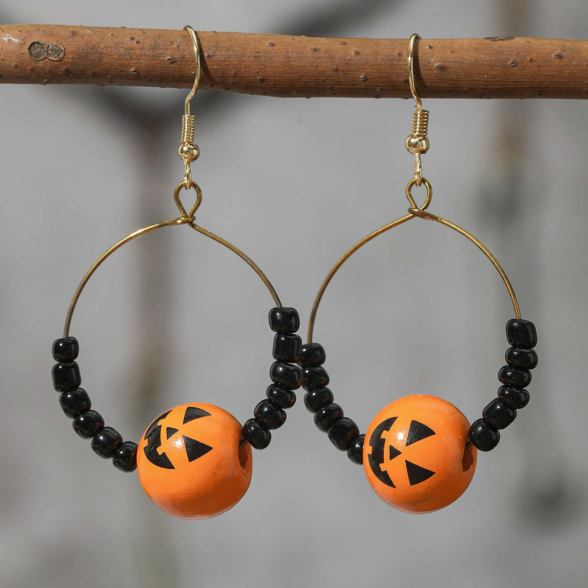 Wholesale Halloween Women's Fashion Funny Pumpkin Spider Wood Earrings